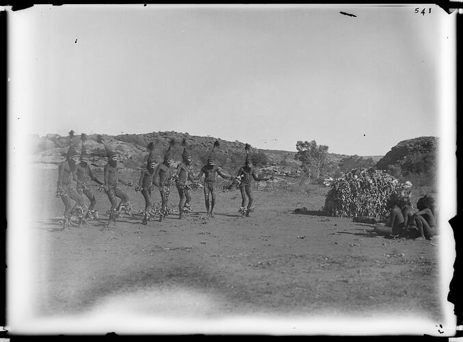 Arrernte men performing dances from the Tjitjingalla corroboree, Alice Springs, Australia, 1901