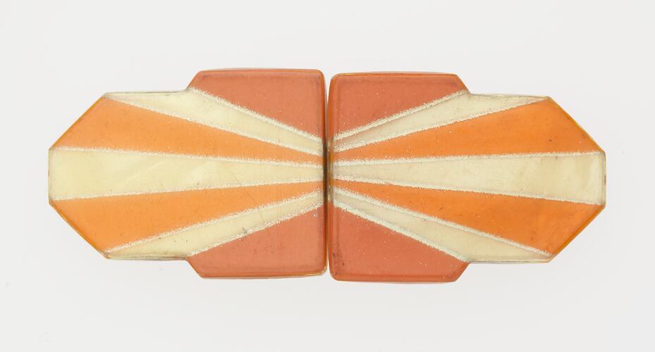 Belt Buckle - Orange, Pink & Cream, circa 1930s