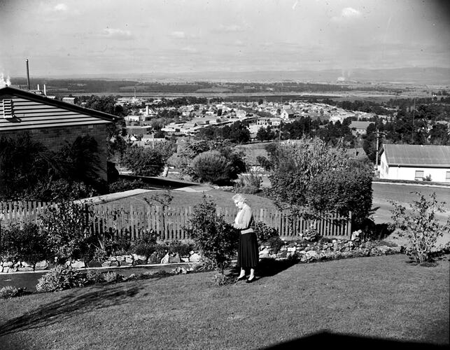 [Mrs Field in her garden, Yallourn, 1930s.]