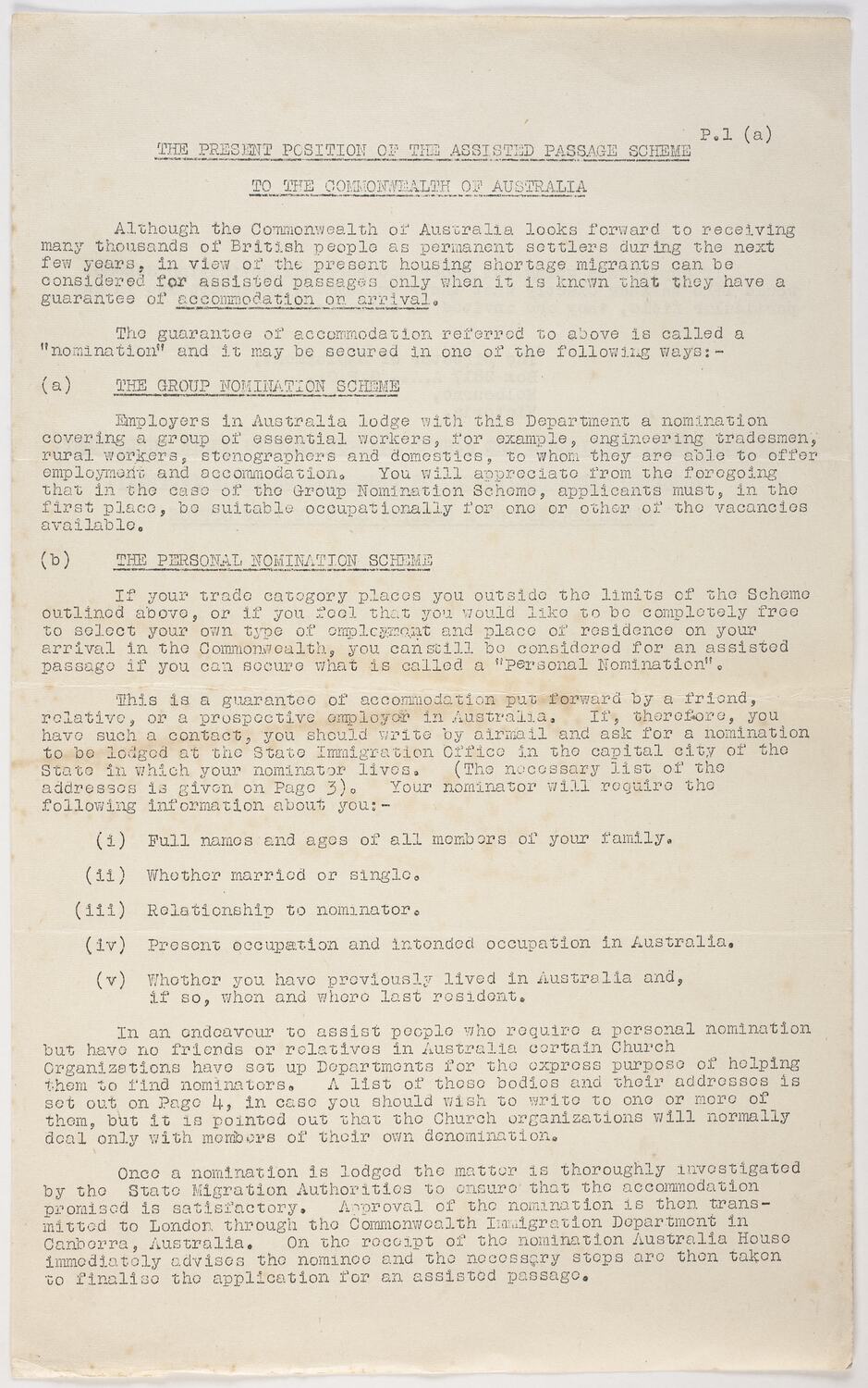 Notice - Present Position of the Assisted Passage Scheme, Commonwealth ...