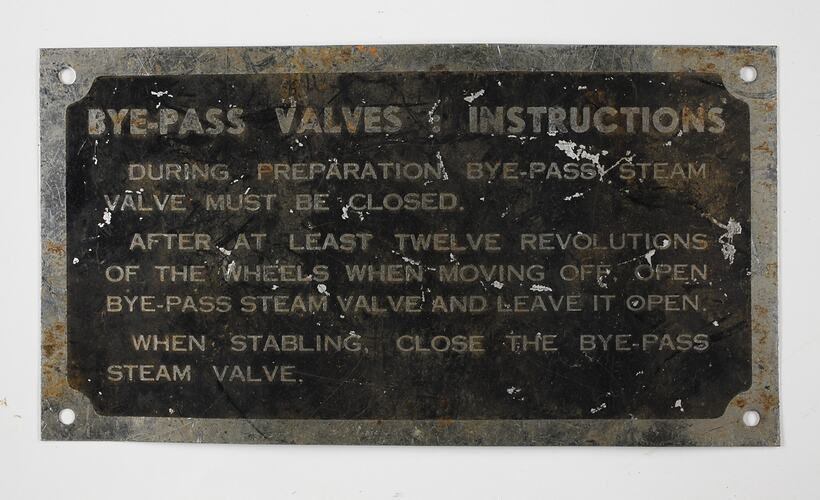 Instruction Plate - 'Bye-Pass Valves'