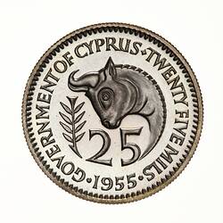 Proof Coin - 25 Mils, Cyprus, 1955