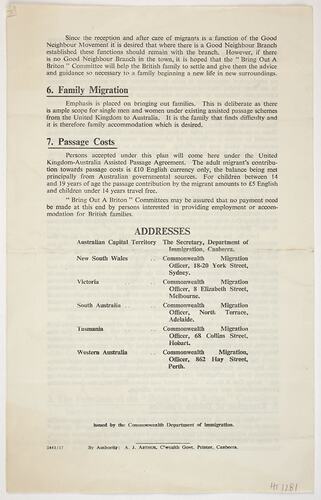Leaflet - Bring Out A Briton Campaign, Commonwealth of Australia