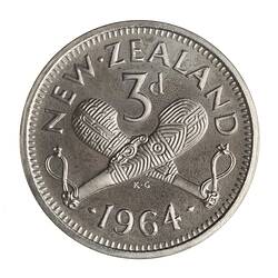 Proof Coin - 3 Pence, New Zealand, 1964