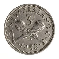 Coin - 3 Pence, New Zealand, 1956