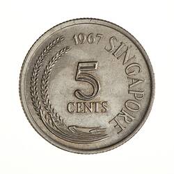 Coin - 5 Cents, Singapore, 1967