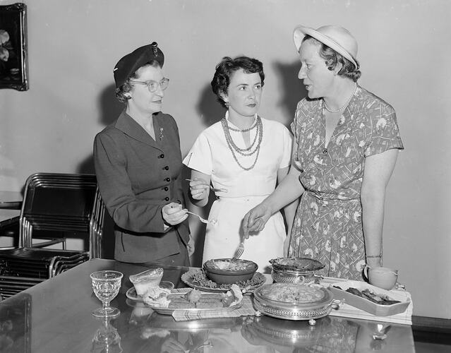 Negative - Three Woman Tasting Food, Box Hill, Victoria, Nov 1953