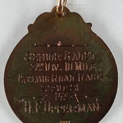 Medal, cycling. Mr Hubert Opperman. Australian Senior Cadets, 10 Mile Road Race, 1921.