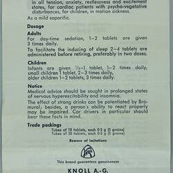 Leaflet - Drug, Bromural (Bromoisovalerylcarbamide), Knoll A.G. Chemical Works