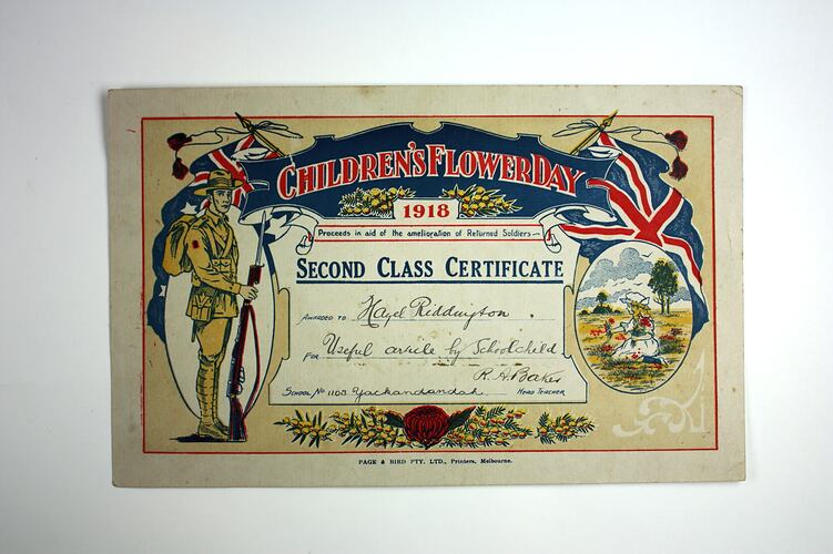 Certificate - Children's Flower Day, 1918
