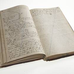 Open book with two pages of handwritten cursive text in ink.