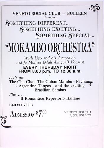 Flyer - Mokambo Orchestra, Veneto Social Club, Bulleen, circa 1993