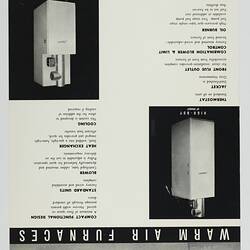 Information and two photographs of warm air furnaces.