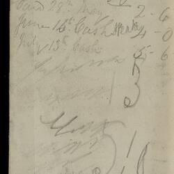 Open diary with handwritten text on discoloured worn page.