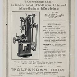 Illustrated with mortising machine and descriptive text.