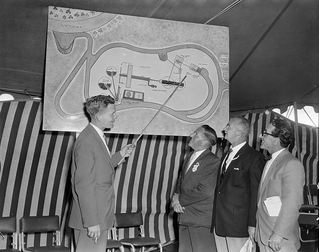 Reid's Lightweight Aggregate, Four Men with a Map of a Quarry, Greensborough, Victoria, 23 Oct 1959