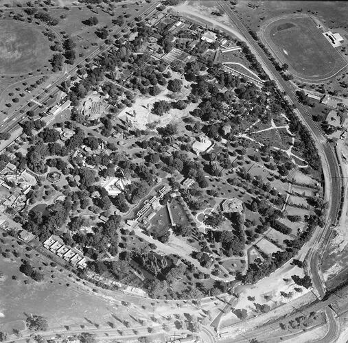 Monochrome aerial photograph of Melbourne.