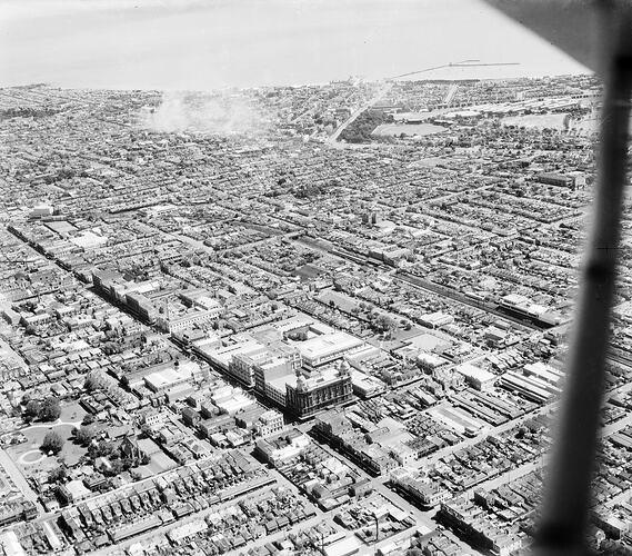 Monochrome aerial photograph of Prahan.