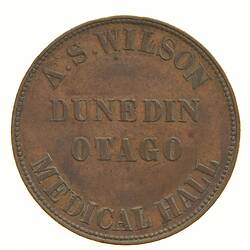 Token - 1 Penny, A.S. Wilson, Dunedin, Otago, Otago, New Zealand, 1857