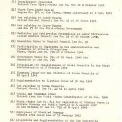 Report - Annex 1: 'List of Wurtt.-Baden Government Directives', Esma Banner, International Refugee Organization, Germany, circa 1950
