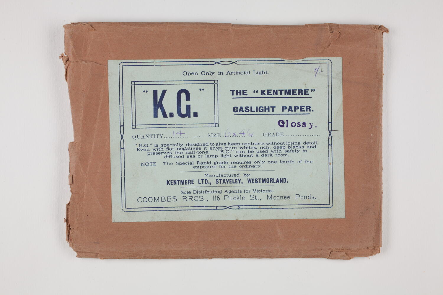 Packet Photographic Paper, 'Kentmere Gaslight Paper', circa 1910s
