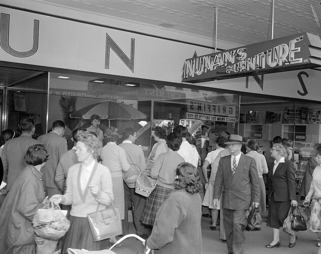 Nunan's Furniture, Crowd in Front of Store, Moonee Ponds, Victoria, 14 Nov 1959