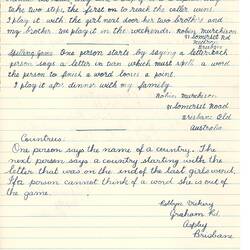 Document - Robin Murchison, to Dorothy Howard, Descriptions of Word, Ball and Elimination Games, Oct 1954