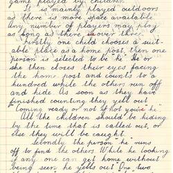 Document - Heather White, to Dorothy Howard, Description of Hiding Game 'Hide & Seek', 25 Mar 1955