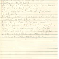 Document - J. Lummis, to Dorothy Howard, Description of Chasing Game 'Tiggy Tiggy Touch Wood', 25 Mar 1955