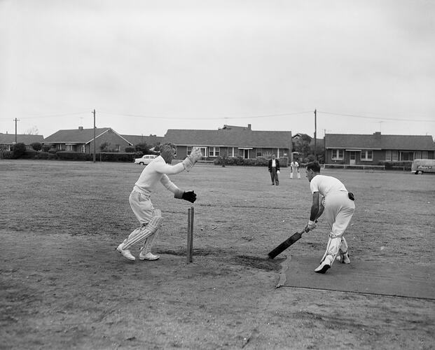 Men Playing a Cricket Game, Port Melbourne, Victoria, 01 Feb 1960