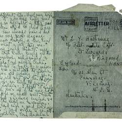 Aerogramme - To Lucy Hathaway, England from Vial Andrews, Sydney New South Wales, 21 Aug 1951