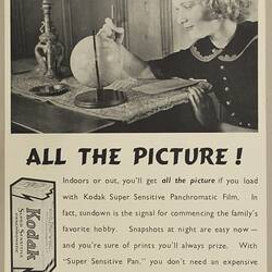 Leaflet - Kodak Australasia Pty Ltd, 'All the Picture!', Super Sensitive Panchromatic Film, 1930s