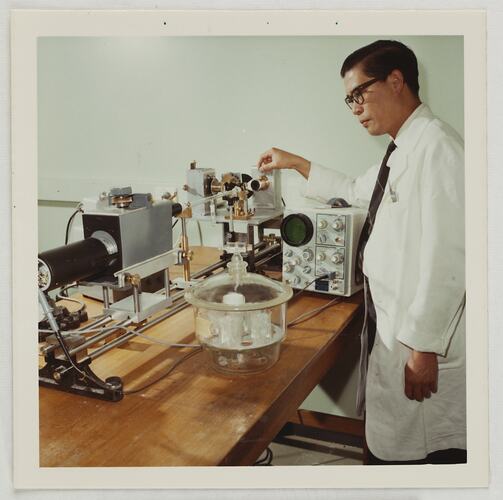 Worker Testing Silver Nitrate on Atomic Absorption Spectrophotometer, Kodak Factory, Coburg, circa 1960s