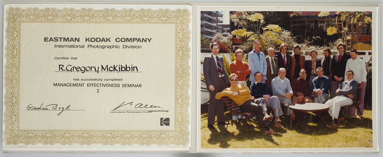 Folder - Eastman Kodak, Group Portrait & Certificate, Management Effectiveness Seminar 1, circa 1985