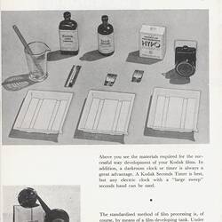 Page with text and illustrated photographic developing equipment.
