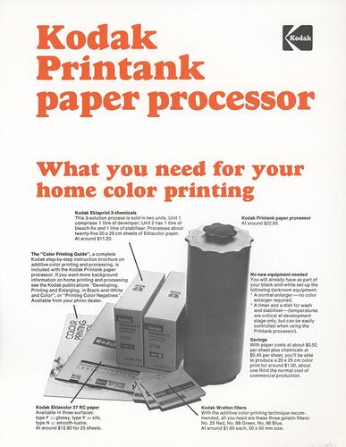 Printed text and image of photographic developing supplies.