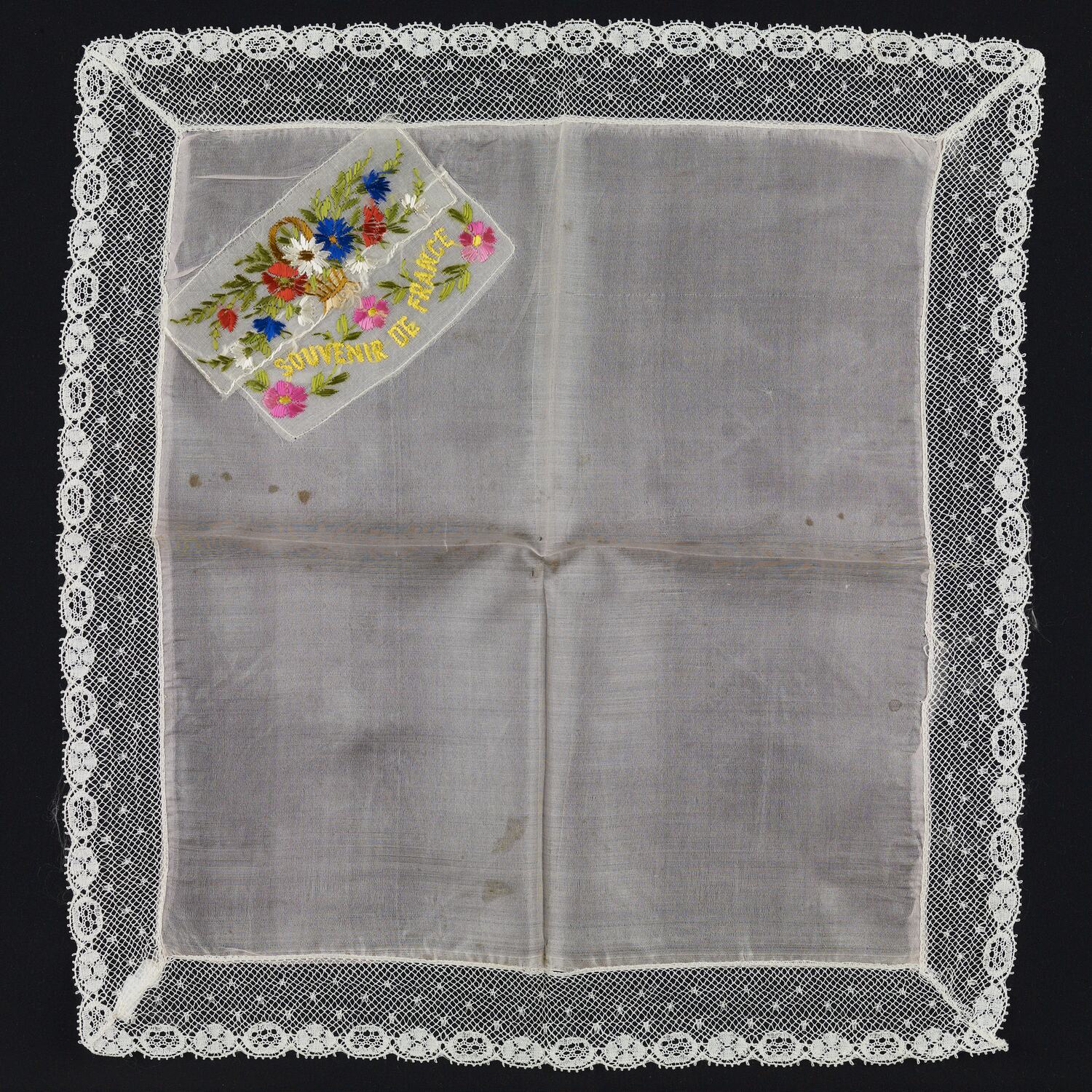 Handkerchief - 'Souvenir de France', Pink Silk, circa 1918
