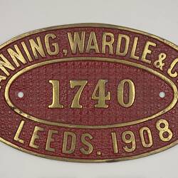 Locomotive Builders Plate - Manning, Wardle & Co., 1908