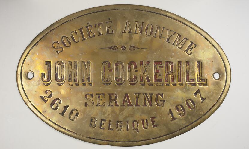 Locomotive Builders Plate - Societe Anonyme, John Cockerill, 1907