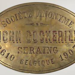 Locomotive Builders Plate - SA John Cockerill, Seraing, Belgium, 1907