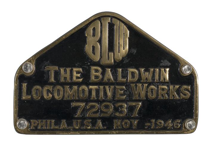 Locomotive Builders Plate - Baldwin Locomotive Works, Philadelphia, USA, 1946