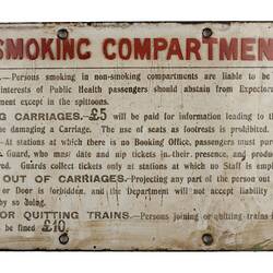 Railway Carriage By-Laws Sign - Victorian Railways, 'Non-Smoking Compartment..'