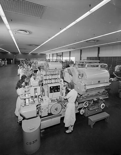 British Tobacco Co (Australia) Ltd, Women Using Industrial Machinery, Factory Interior, Melbourne, Victoria, Nov 1958