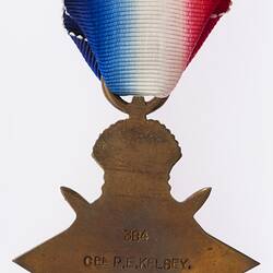 Medal - 1914-1915 Star, Great Britain, Corporal Paul Ernest Kelsey, 1918 - Reverse