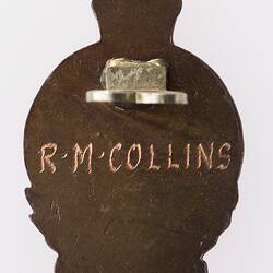 Badge - Anzac Commemorative, Australia, Private R.M. Collins, 1967 - Reverse