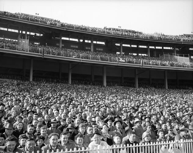 Crowd in Grandstand, Melbourne Cricket Ground, Melbourne, Victoria, 1956