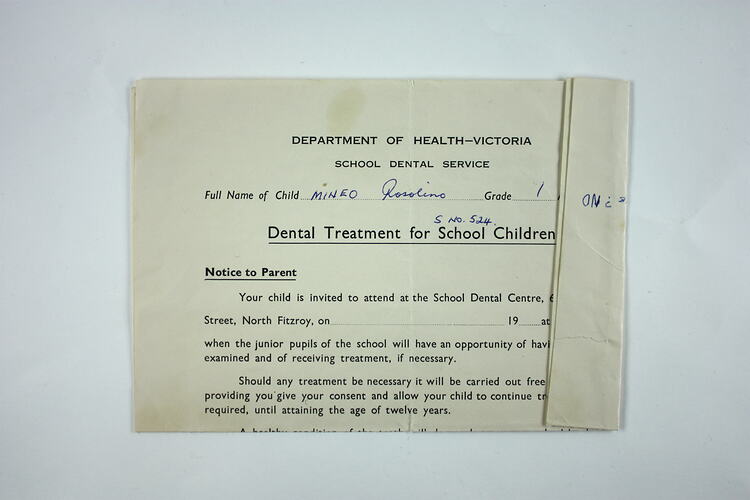 Folded dental treatment order.