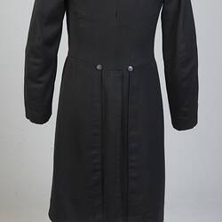 Gentleman's black cotton frock coat, back view.