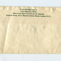 Envelope - Chief Migration Officer Australia, Sylvia Boyes, London, 19 Dec 1969