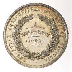 Medal - Royal Agricultural Society of Victoria, Second Prize, Victoria, Australia, 1902